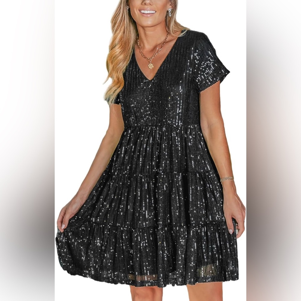 NWT XL CUPSHE Women's Black Sequin Elegant Sparkly Dress